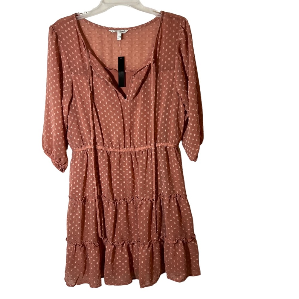 Speechless Womens Large Swiss Dot Short Puff Sleeve Mini Dress